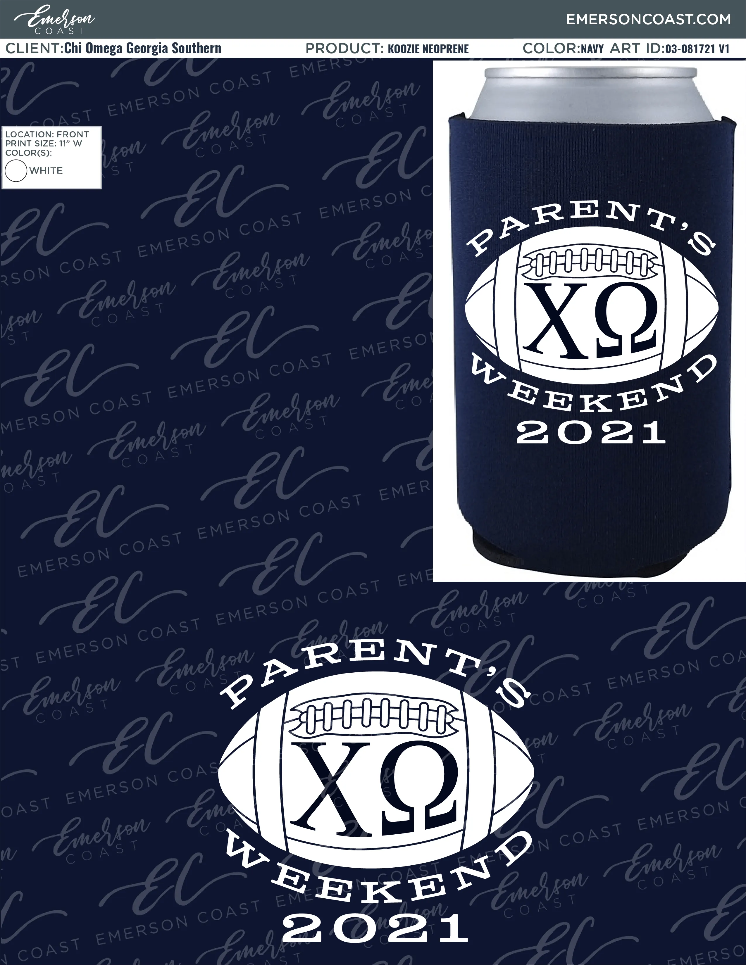 03-081721 Chi Omega Georgia Southern Parents Weekend Koozie 2021-01