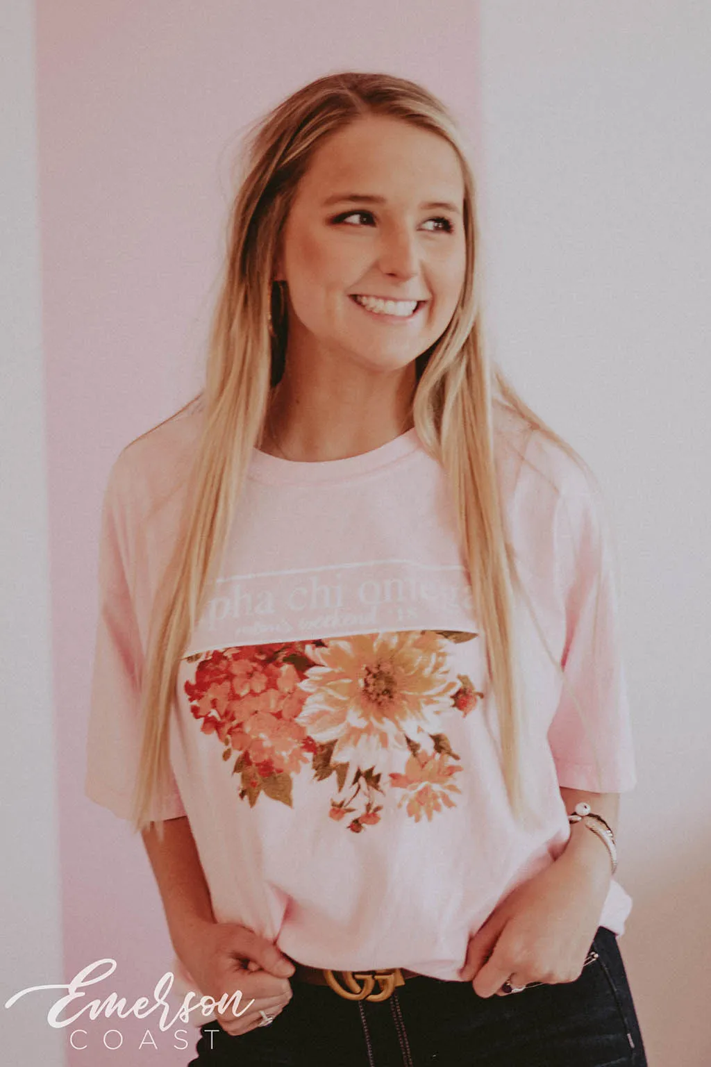 Alpha Chi Omega Pink Floral Mom's Day Tshirt