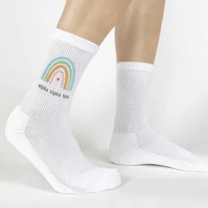 Alpha Sigma Tau Sorority Crew Socks with Rainbow Design