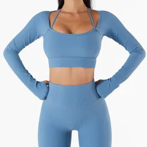 Ami Ribbed Long Sleeve Strappy Thumbhole Cropped Top