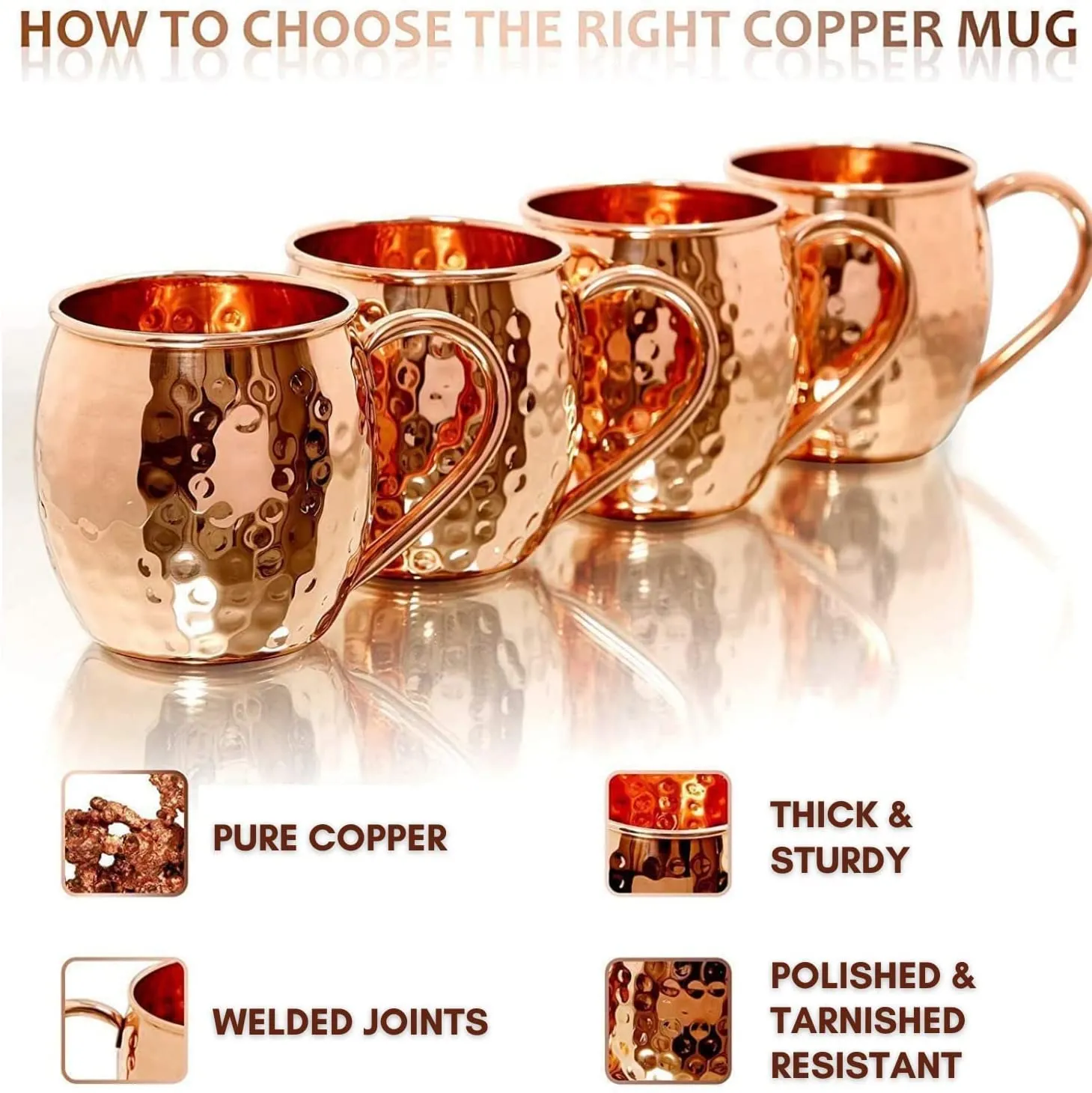 B. WEISS Moscow Mule Copper Mugs 100% Pure Copper, Premium Quality Set Of 4 Copper Mugs 16 Oz Solid Copper cups JIGGER STRAWS COASTERS SPOON -HANDCRAFTED- Food Safe- Gift Set