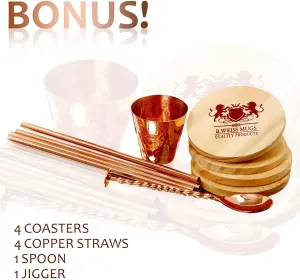 B. WEISS Moscow Mule Copper Mugs 100% Pure Copper, Premium Quality Set Of 4 Copper Mugs 16 Oz Solid Copper cups JIGGER STRAWS COASTERS SPOON -HANDCRAFTED- Food Safe- Gift Set
