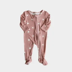 Babysprouts Footie Romper with Zipper in Rose Sunburst
