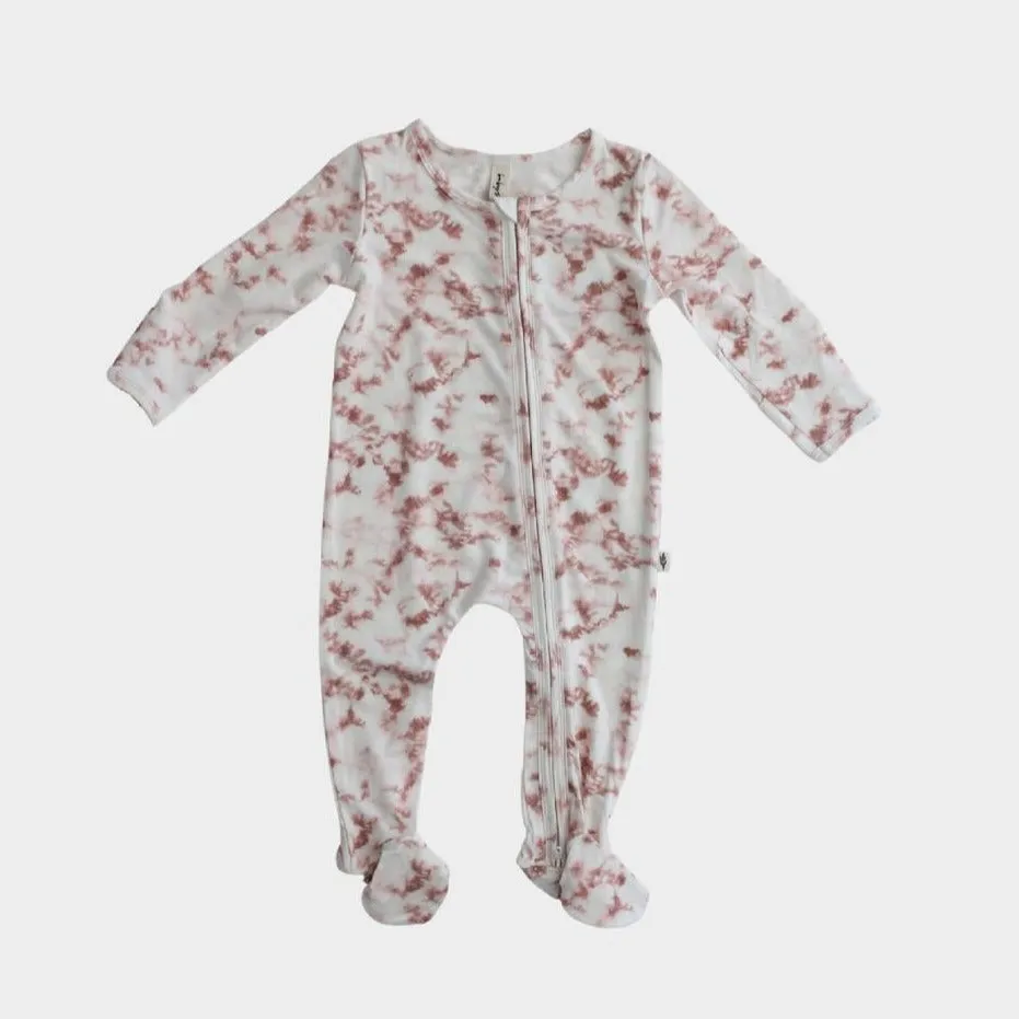 Babysprouts Footie Romper with Zipper in Tie Dye Rose