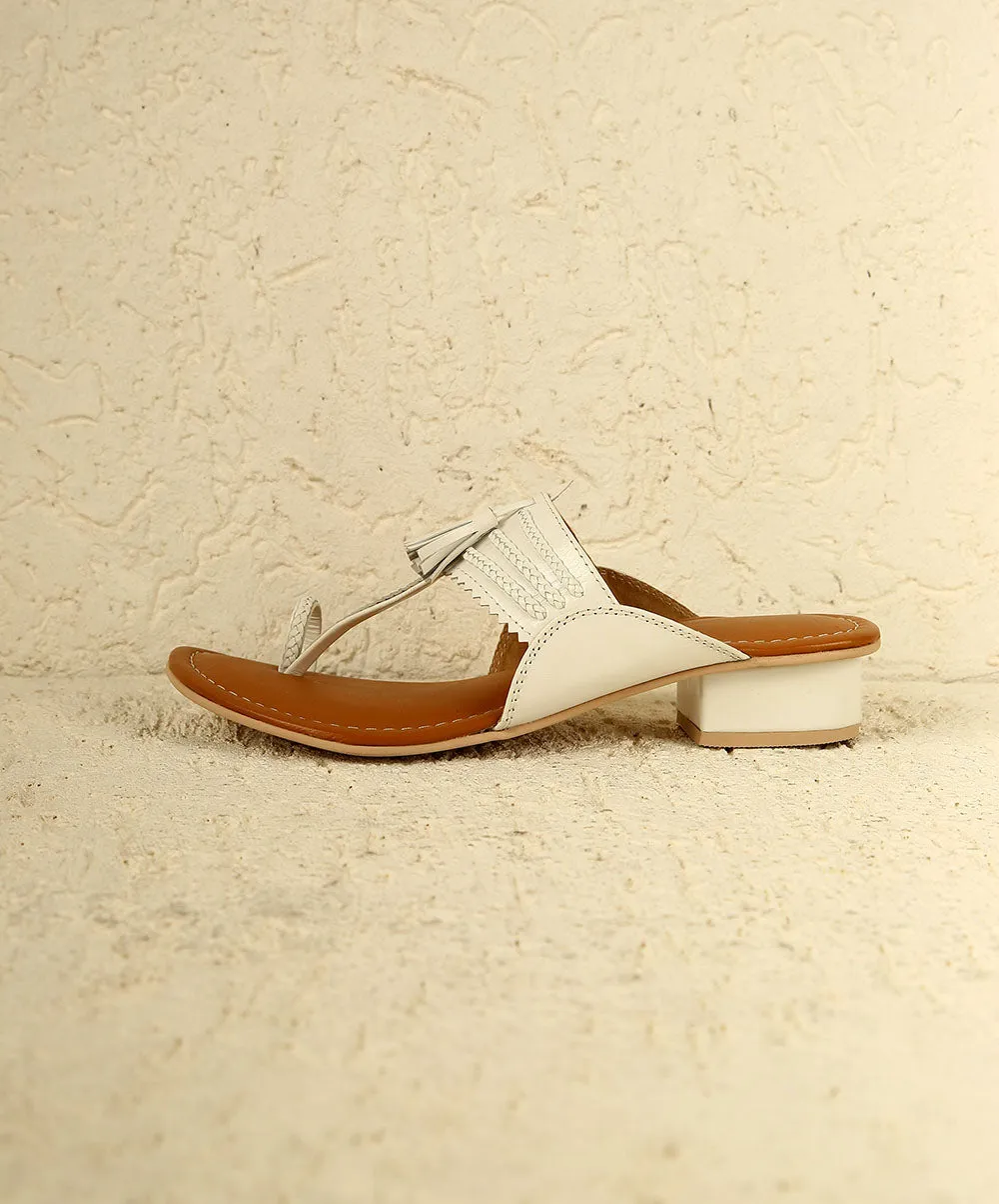 Bella White Small Heel Sandals