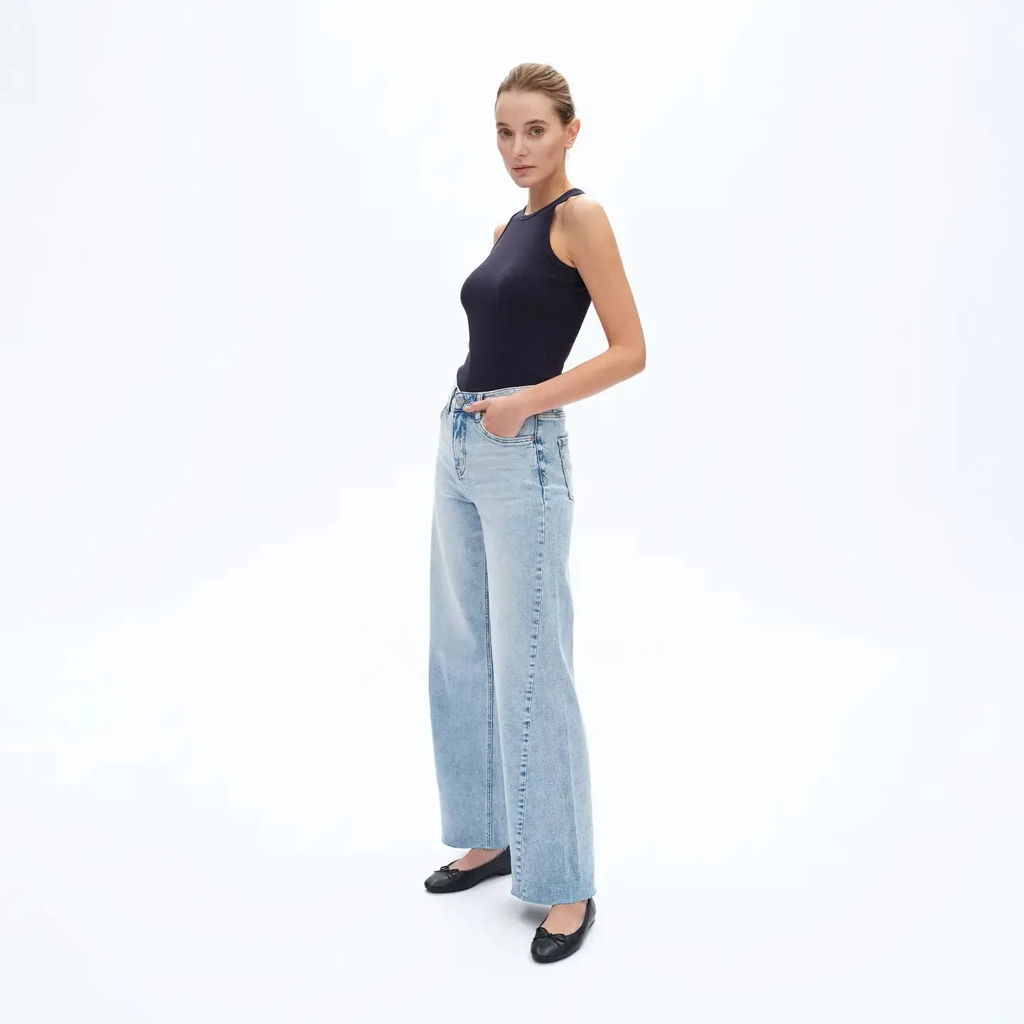Beth Light Blue High Rise Wide Leg Jeans