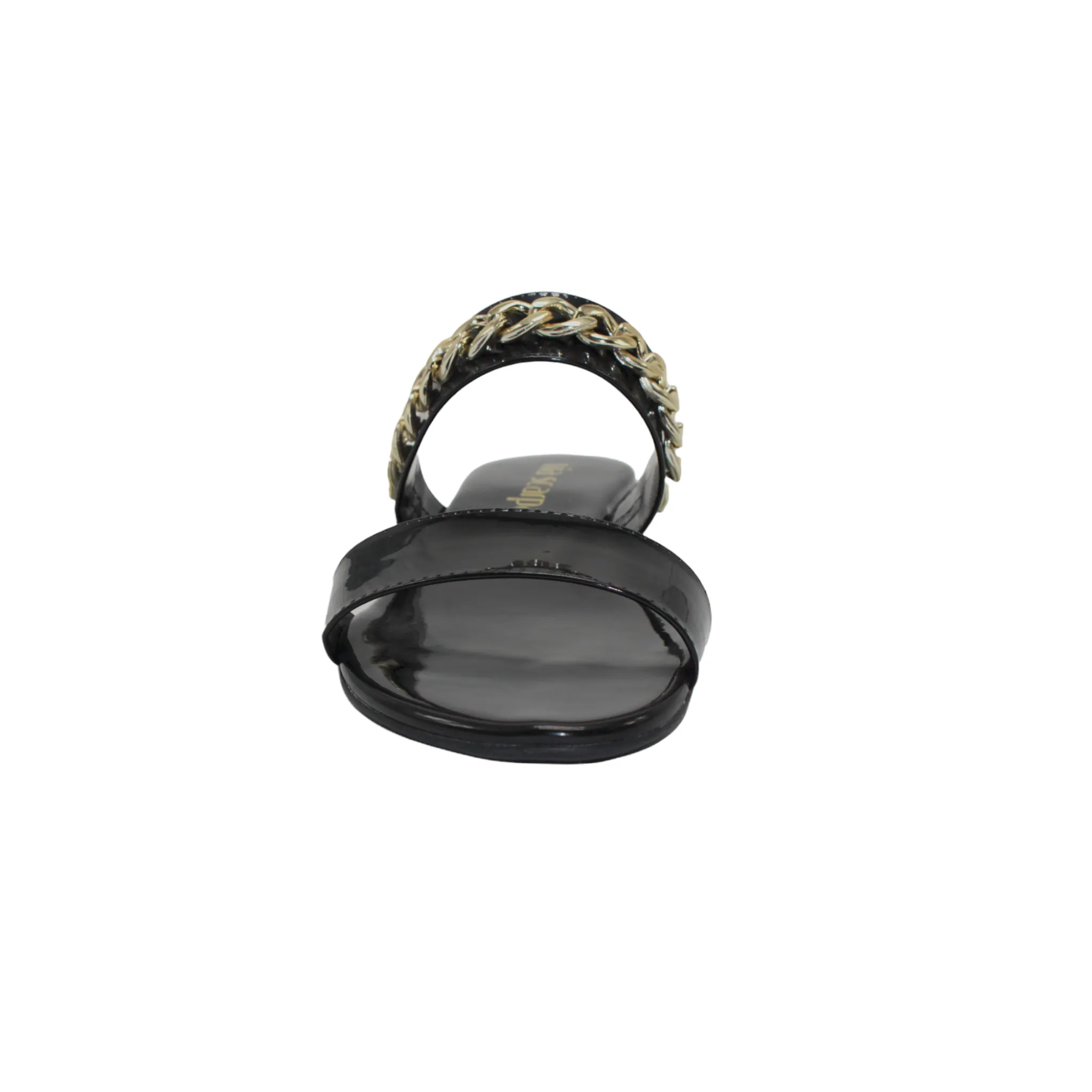 Black and Gold Chain Slip On Flat Sandals