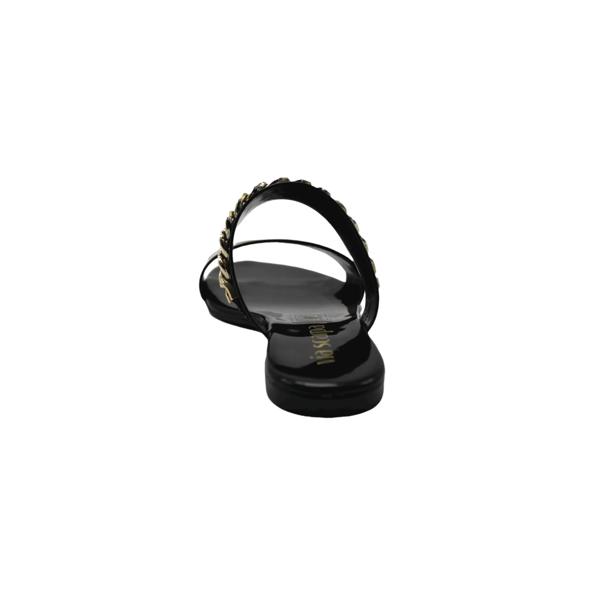 Black and Gold Chain Slip On Flat Sandals