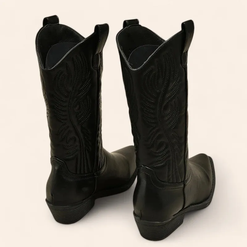 Black cowboy boots with embossed embroidery - N°28