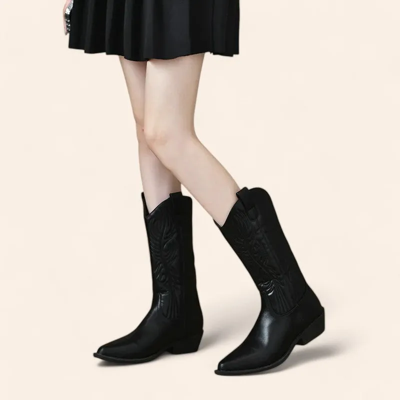 Black cowboy boots with embossed embroidery - N°28