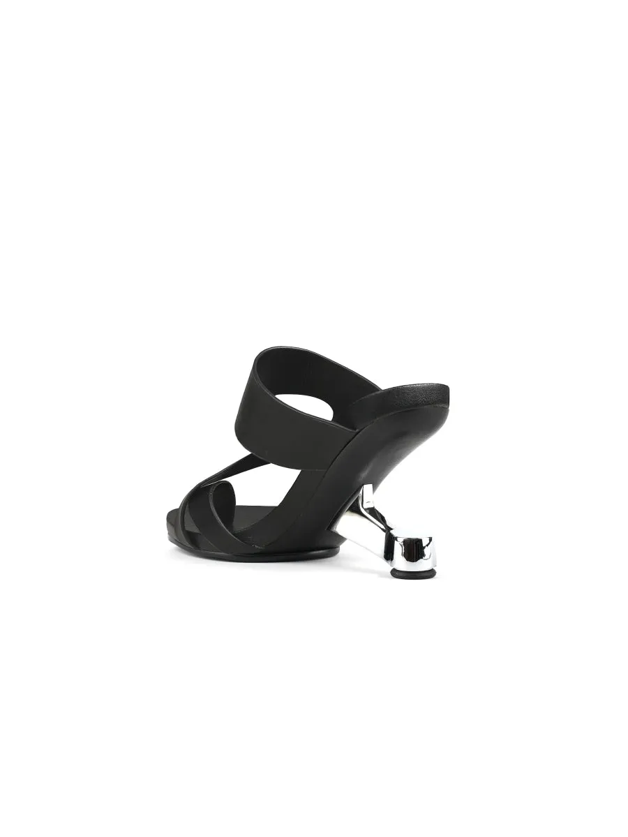 Black Criss-Cross Toe Elevator Heel Leather Slides