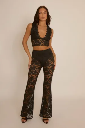 Black Lace Top and Kick flare Trouser Co-Ord Set - Uma