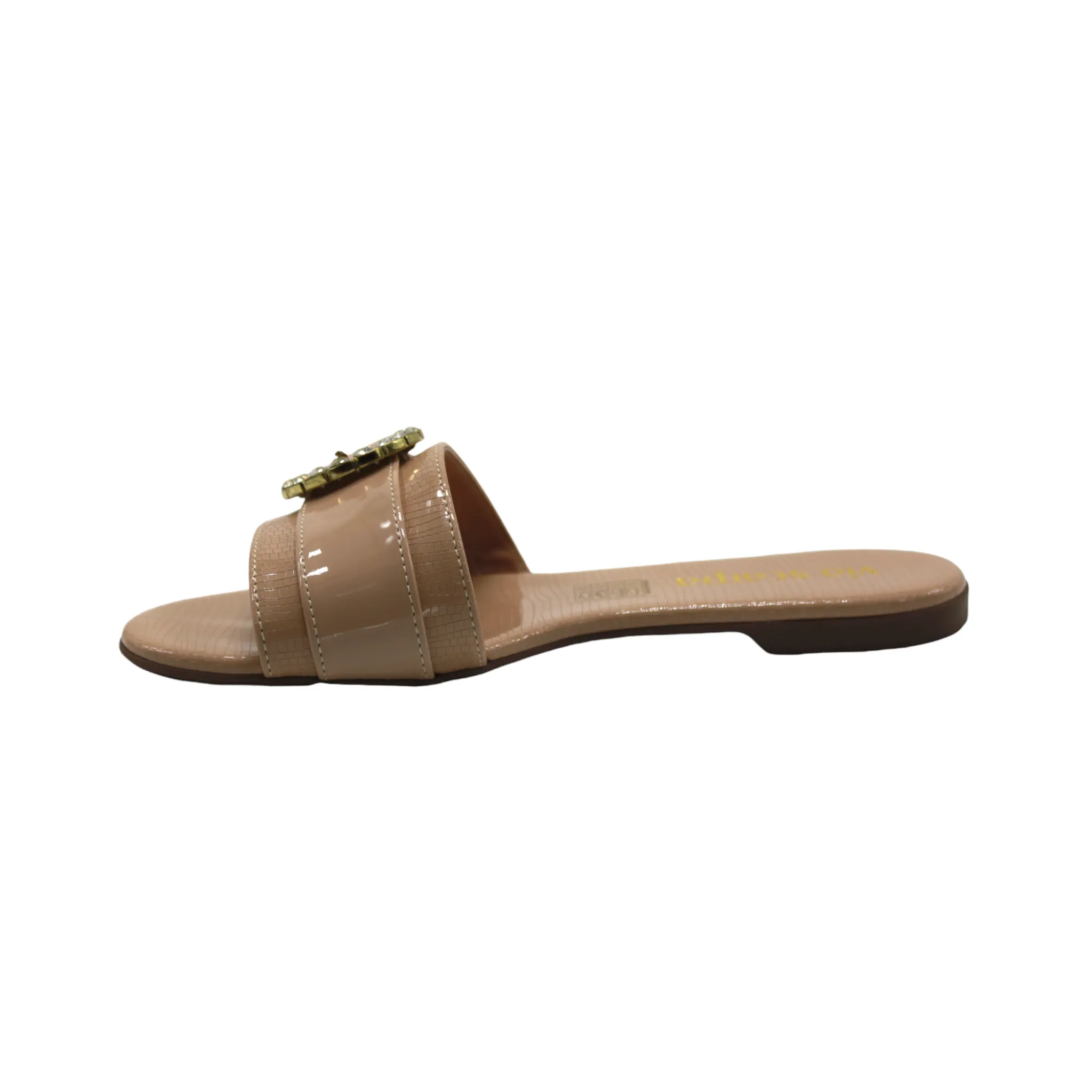 Blush Rhinestone Buckle Slip On Flat Sandals