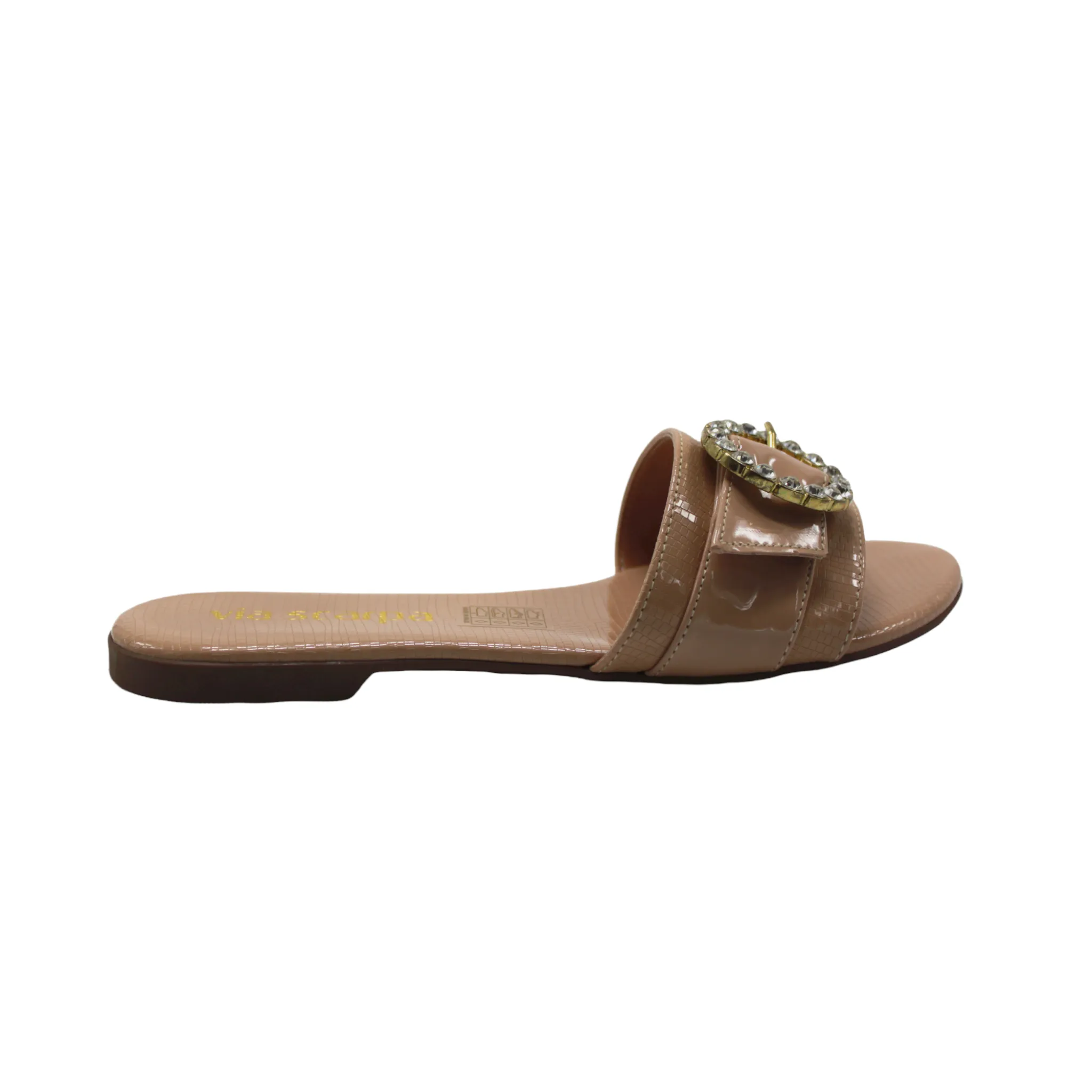Blush Rhinestone Buckle Slip On Flat Sandals
