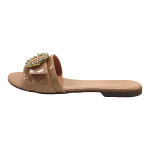 Blush Rhinestone Buckle Slip On Flat Sandals