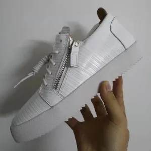 brand Designer white genuine leather sneakers unisex trainers shoes for men womens flats double zip low cut casual shoes