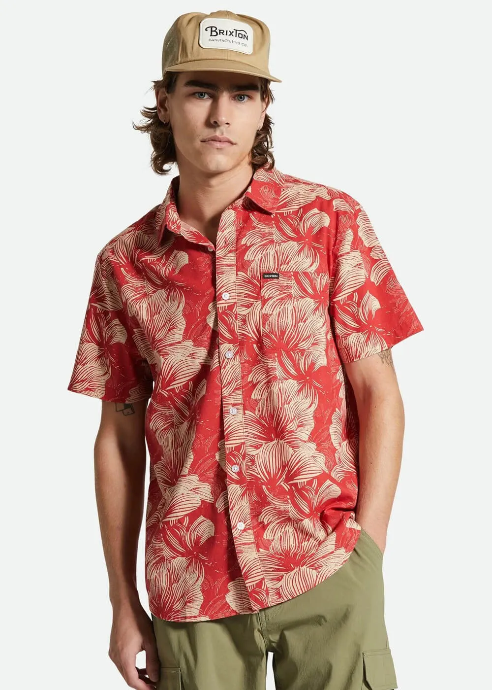 Brixton Men Charter Floral Print Shirt Red