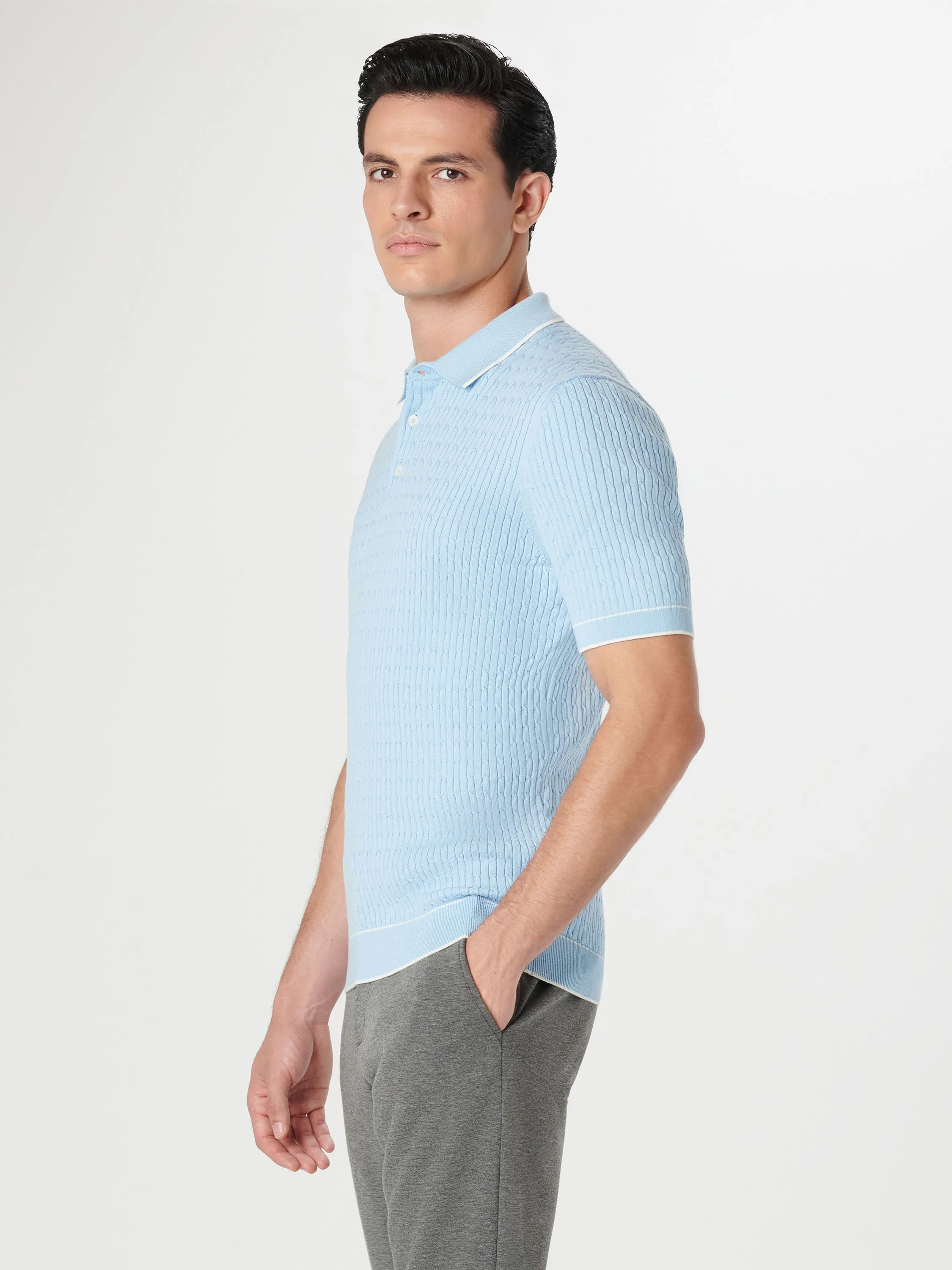 Bugatchi 3 Button Sweater Polo - Sky