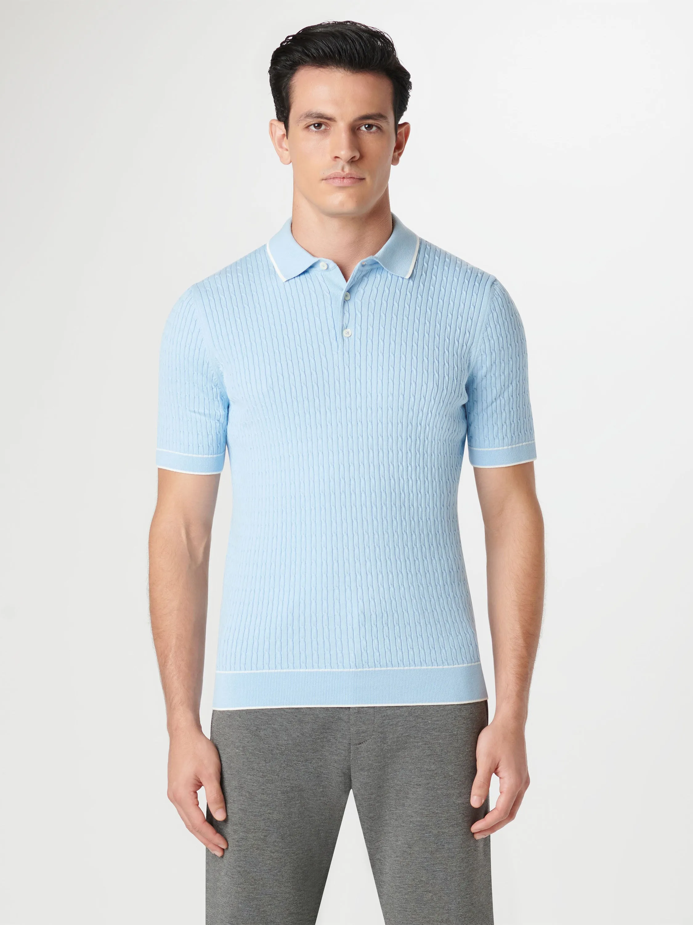 Bugatchi 3 Button Sweater Polo - Sky