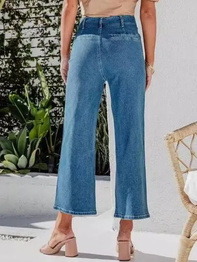 Button Fly Cropped Jeans with Pockets