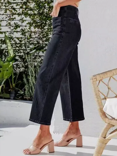 Button Fly Cropped Jeans with Pockets
