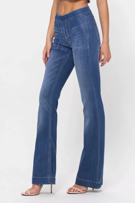 Cello Lady Mid Rise Flare Pull On Jeans