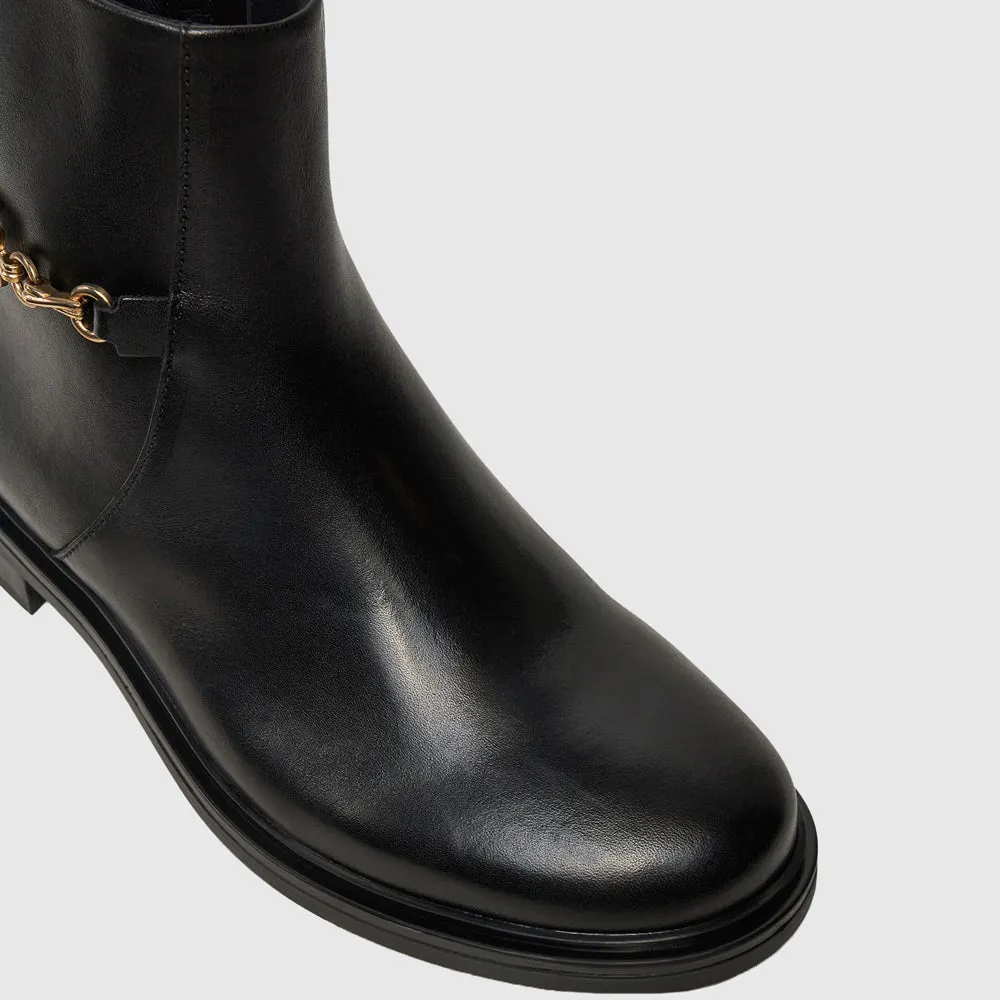 Chain Leather Low Bootie - Black