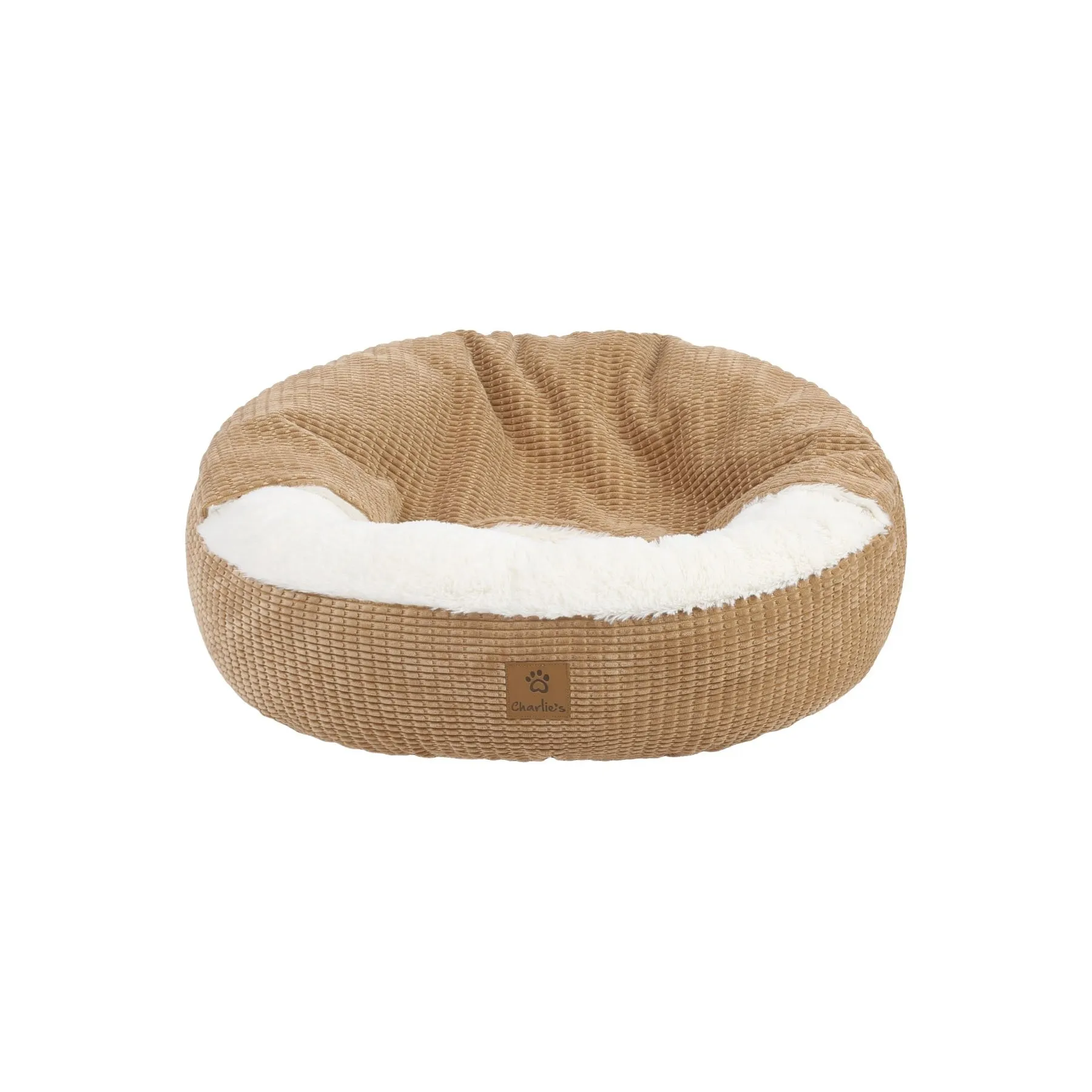 Charlie's Snookie Hooded Corduroy Calming Dog Bed Terracotta Large