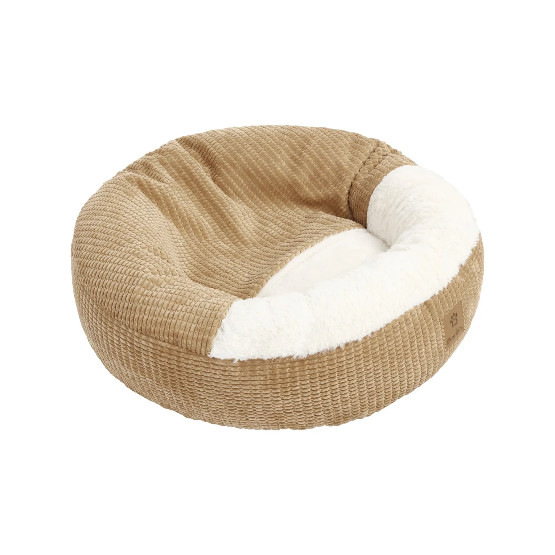 Charlie's Snookie Hooded Corduroy Calming Dog Bed Terracotta Large