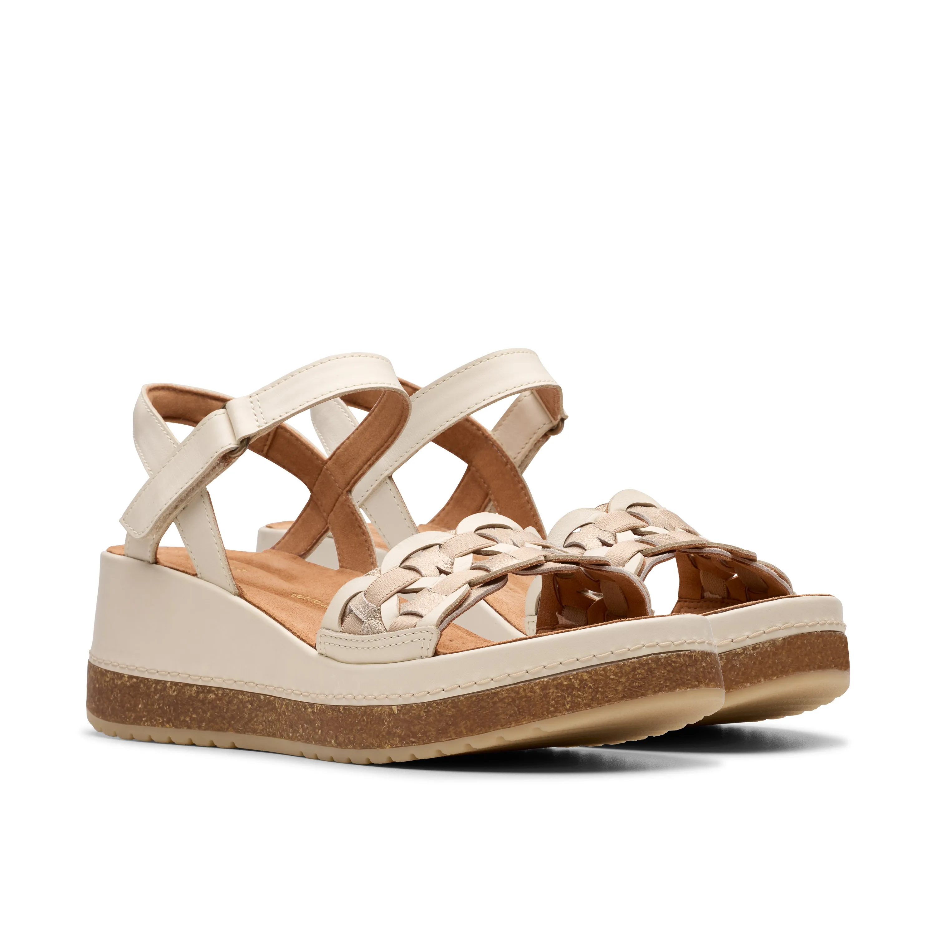 Clarks Women's Kassanda Bar Wedge Sandal - Creme Multi