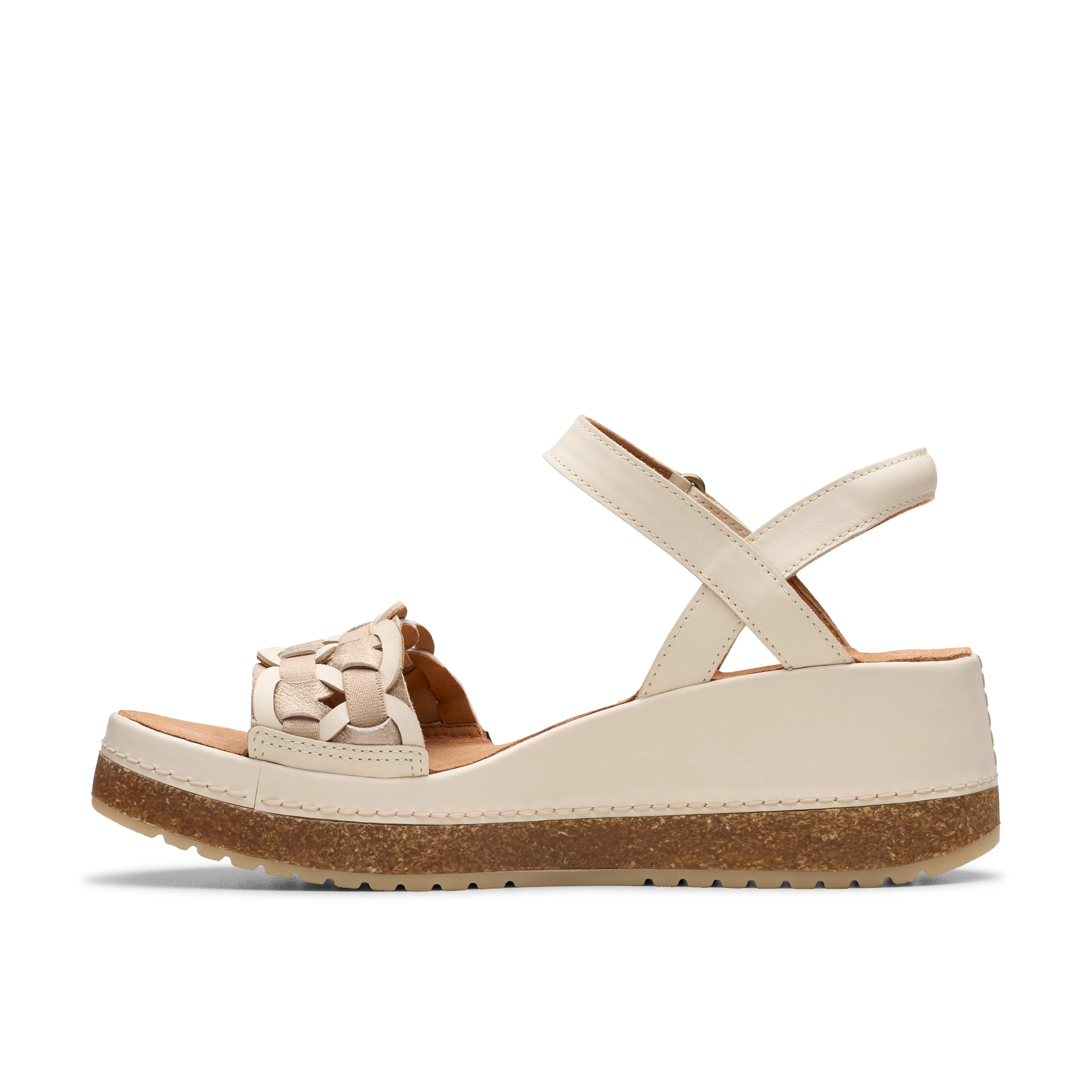 Clarks Women's Kassanda Bar Wedge Sandal - Creme Multi