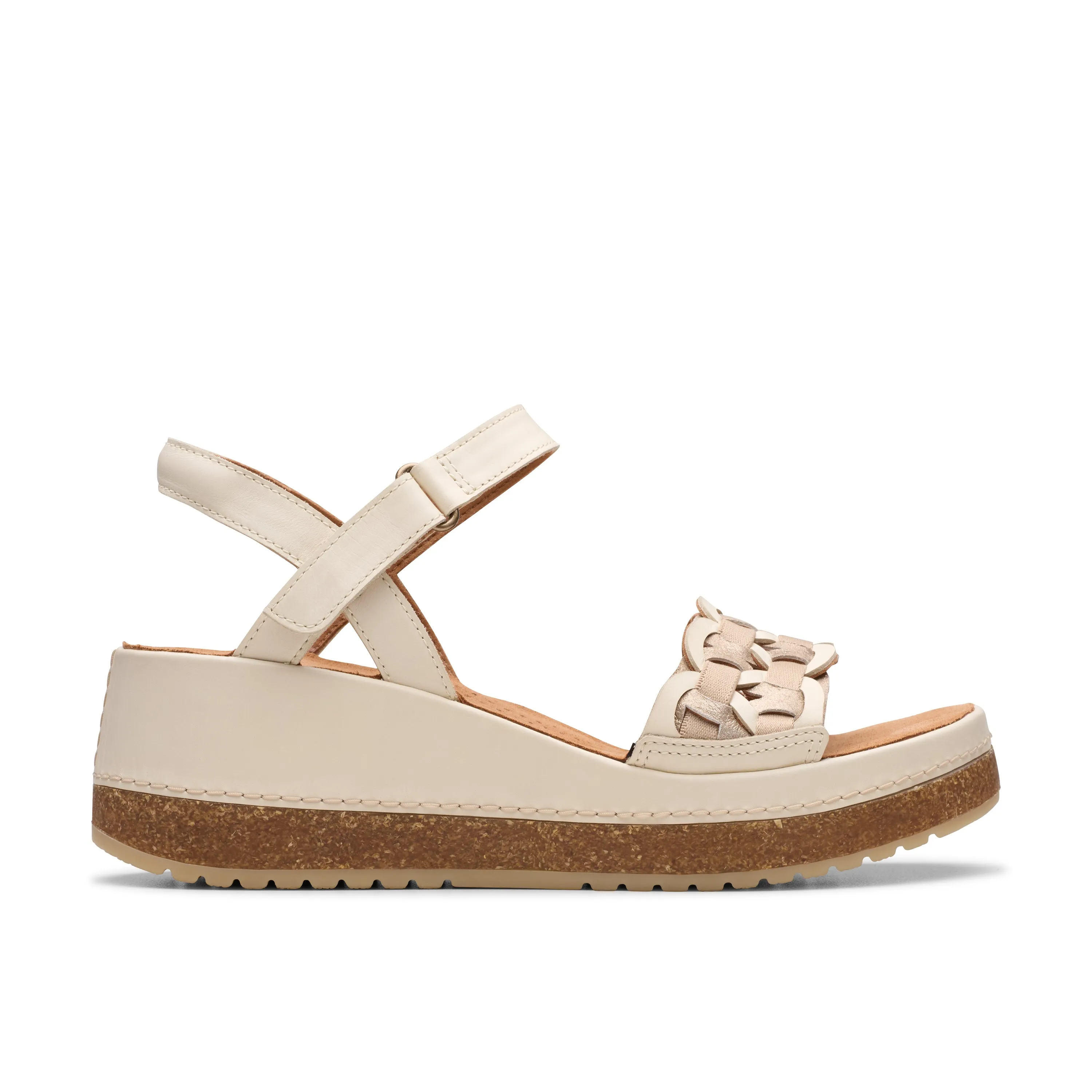 Clarks Women's Kassanda Bar Wedge Sandal - Creme Multi