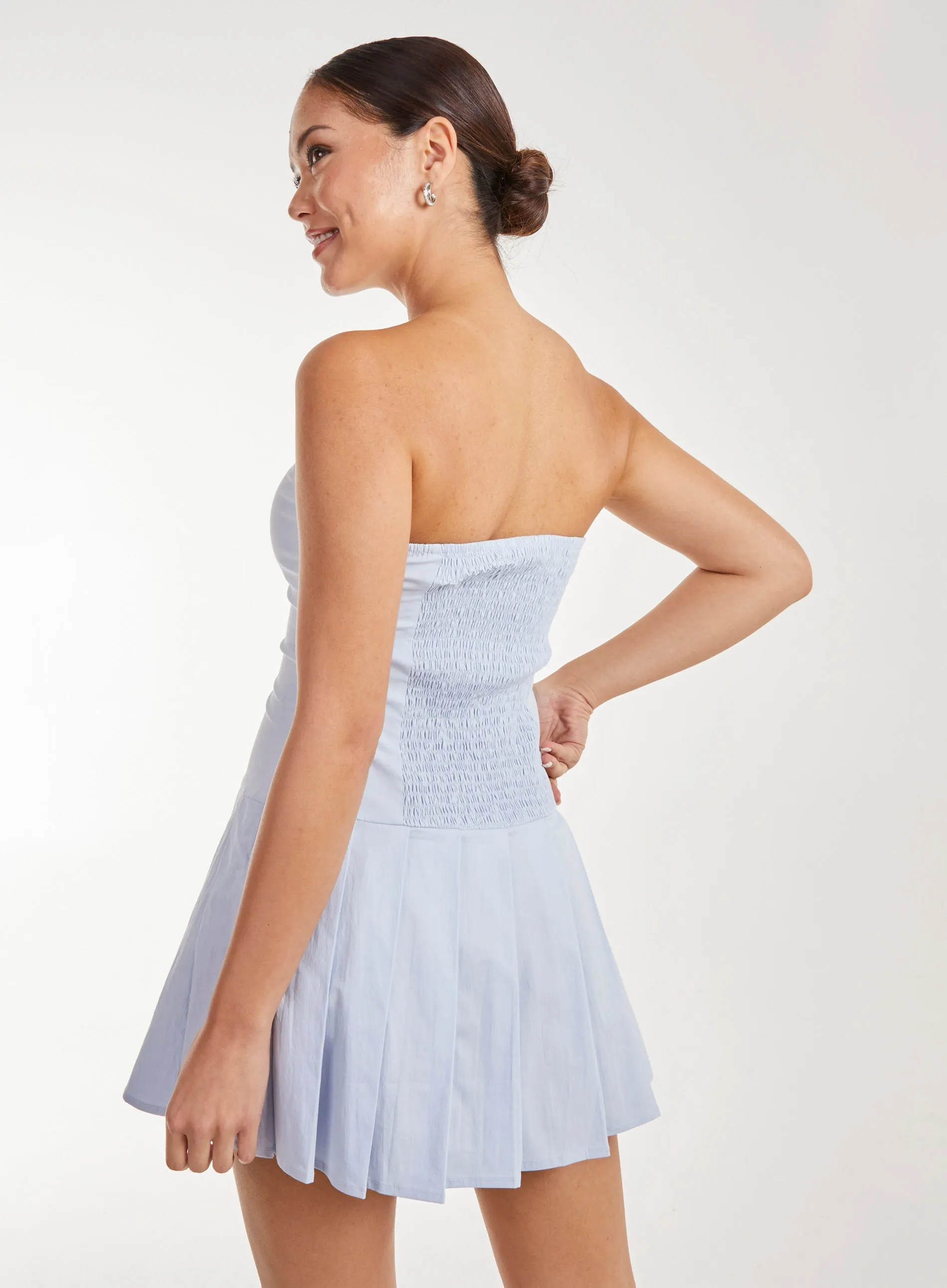 Corsage Bandeau Pleated Mini Dress