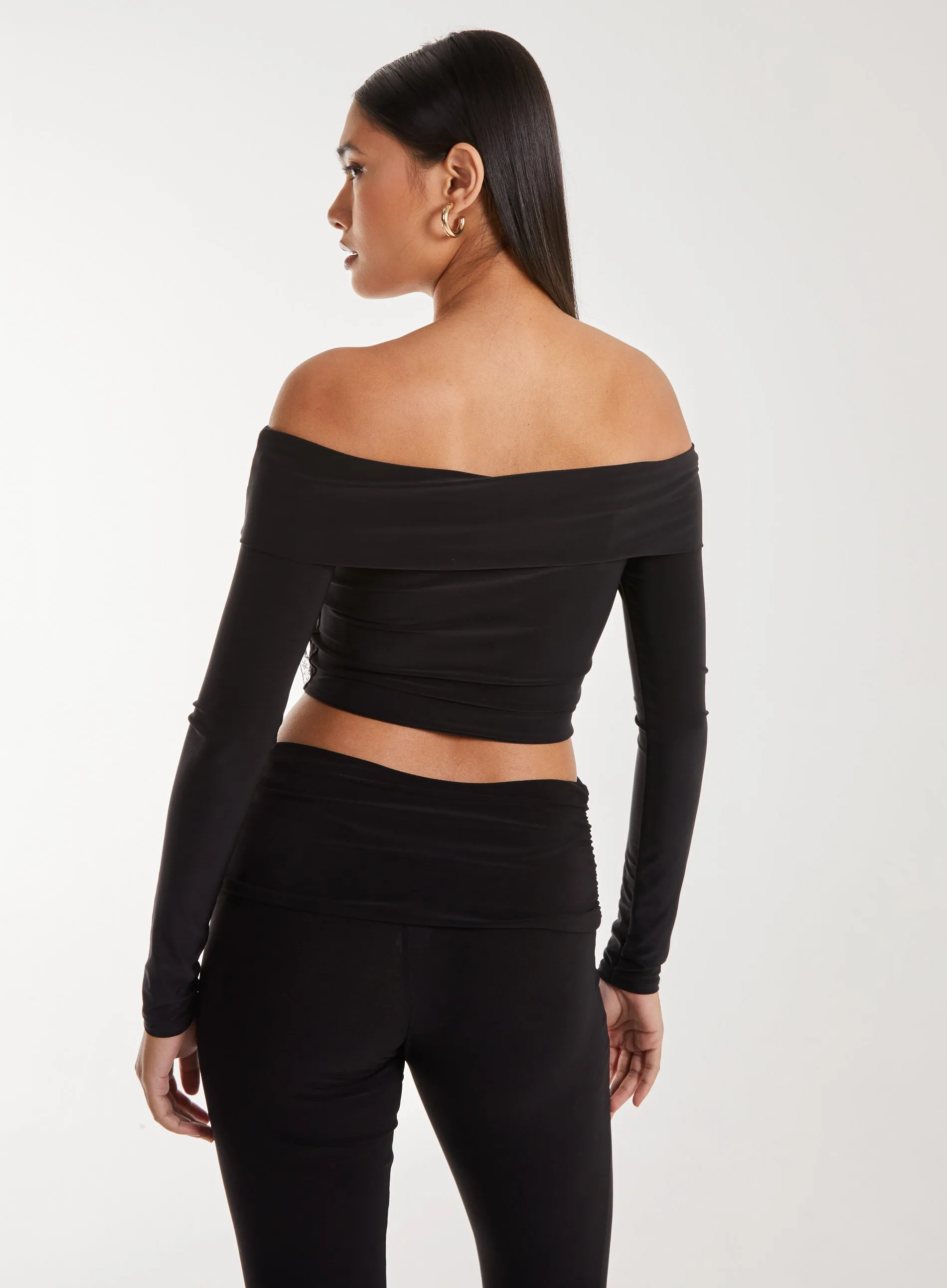 Corsage Detail Bardot Long Sleeve Top