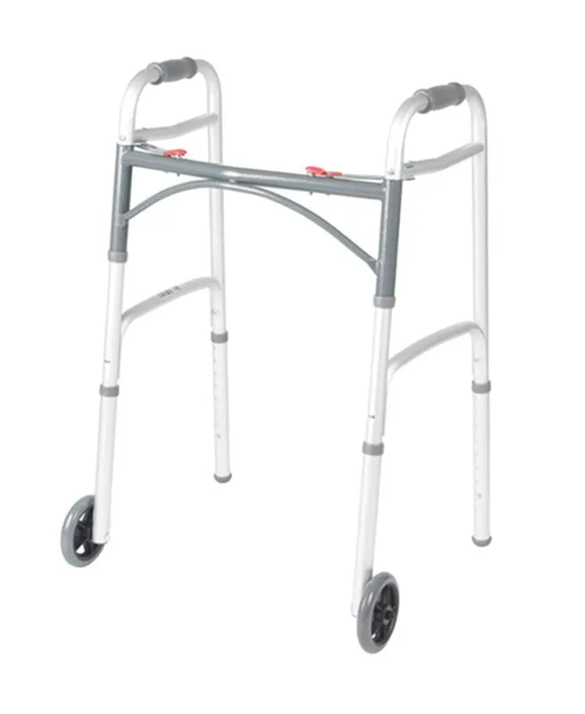 Deluxe Two Button Folding Walker with 5" Wheels - 1 Each