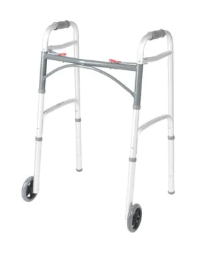 Deluxe Two Button Folding Walker with 5" Wheels - 1 Each