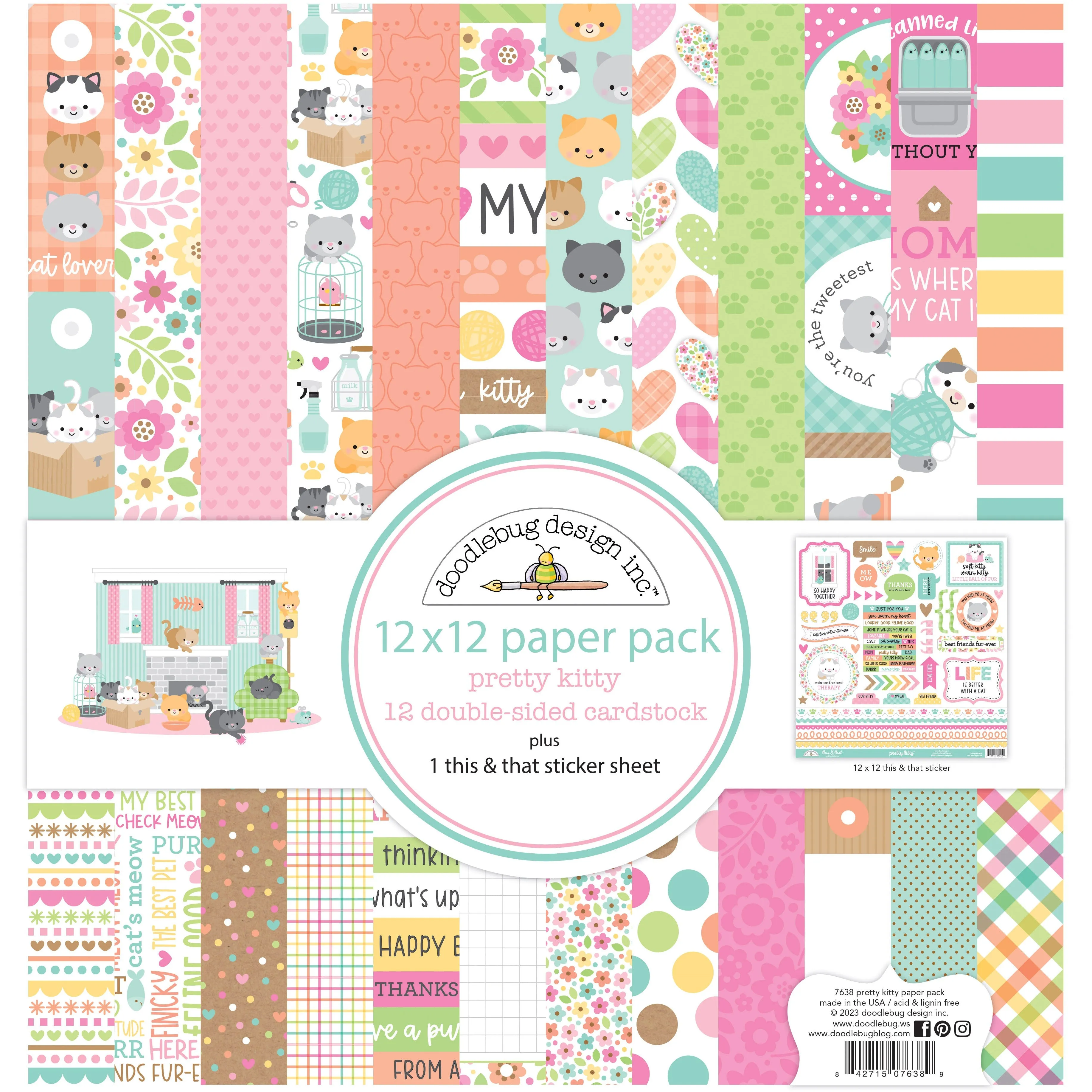 Doodlebug - Pretty Kitty - 12x12 Paper Pack / 7638