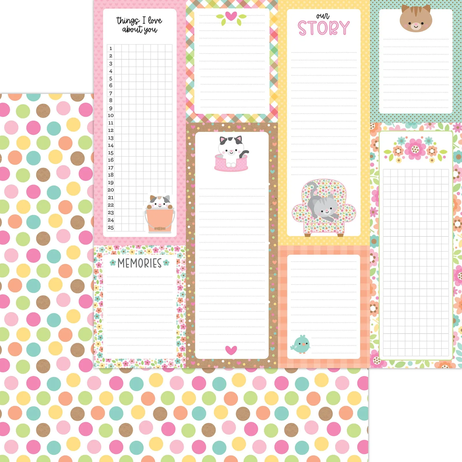 Doodlebug - Pretty Kitty - 12x12 Single Sheets - Having a Ball / 7634