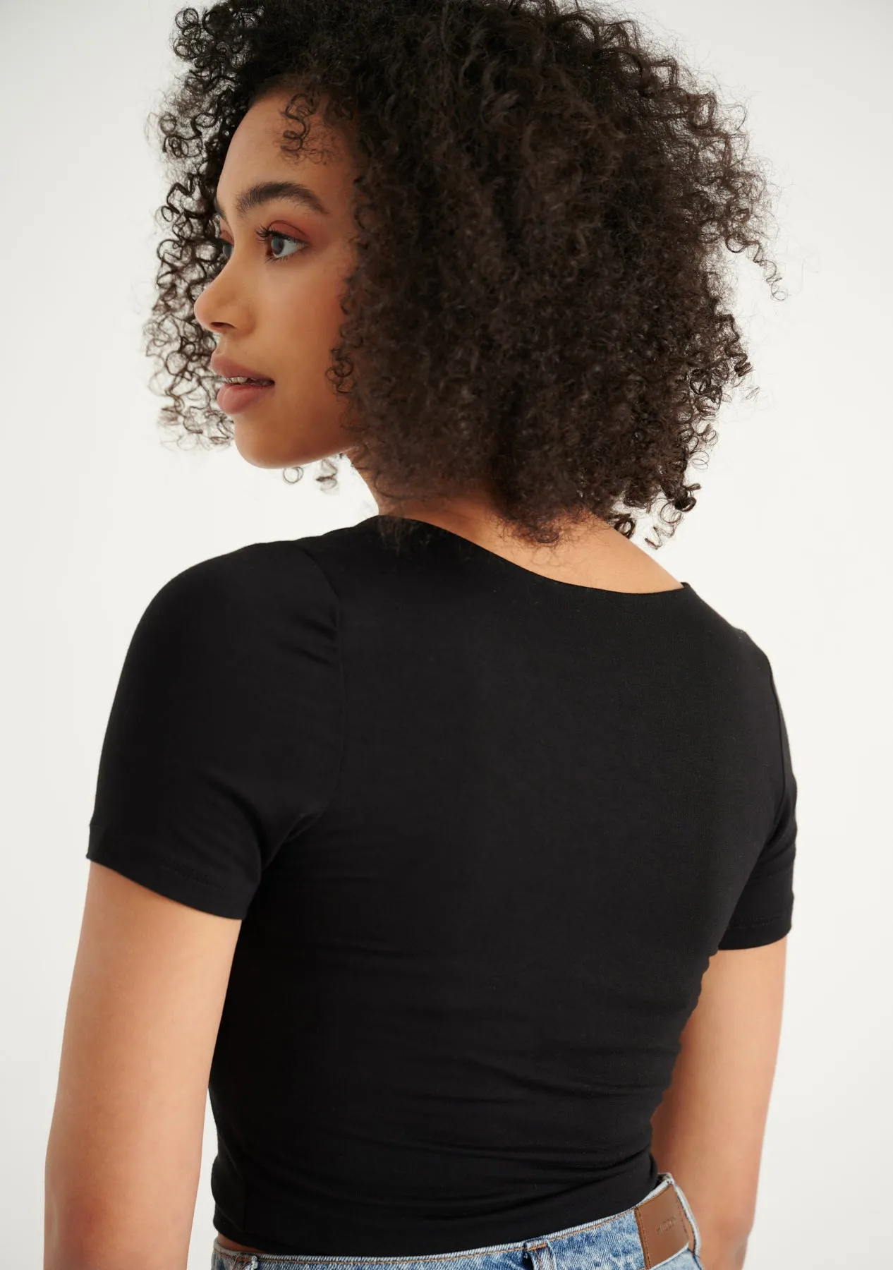 Double Layer Short Sleeve V Neck Crop Top