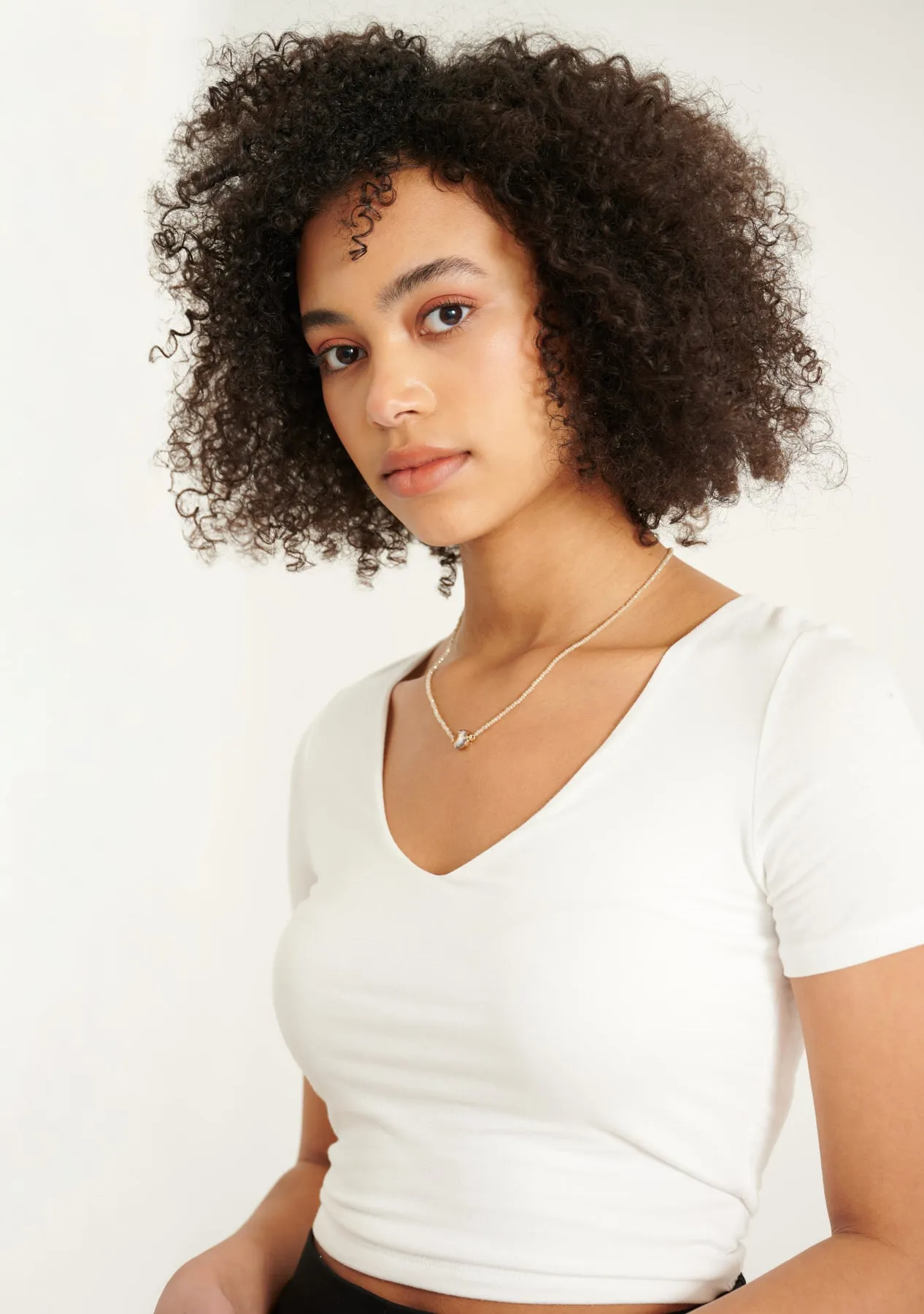 Double Layer Short Sleeve V Neck Crop Top