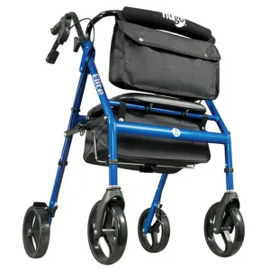 Elite Rollator Rolling Walker with Seat, Backrest and Saddle Bag, Blue - 1 Each