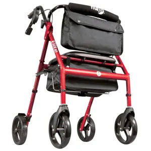 Elite Rollator Rolling Walker with Seat, Backrest and Saddle Bag, Garnet Red - 1 Each