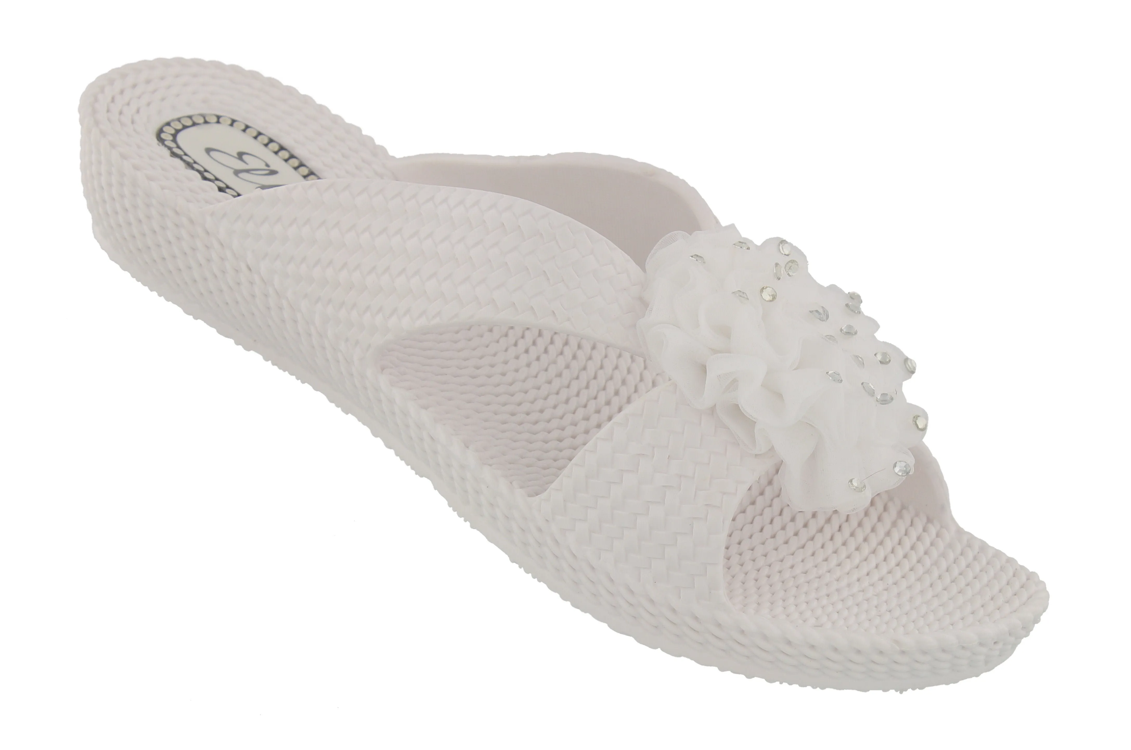Ella Nicki Flower Low Wedge Slip On Sandals In White