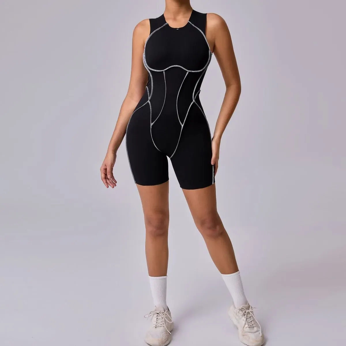 Evie Seamless Open-Back Contour Workout Romper