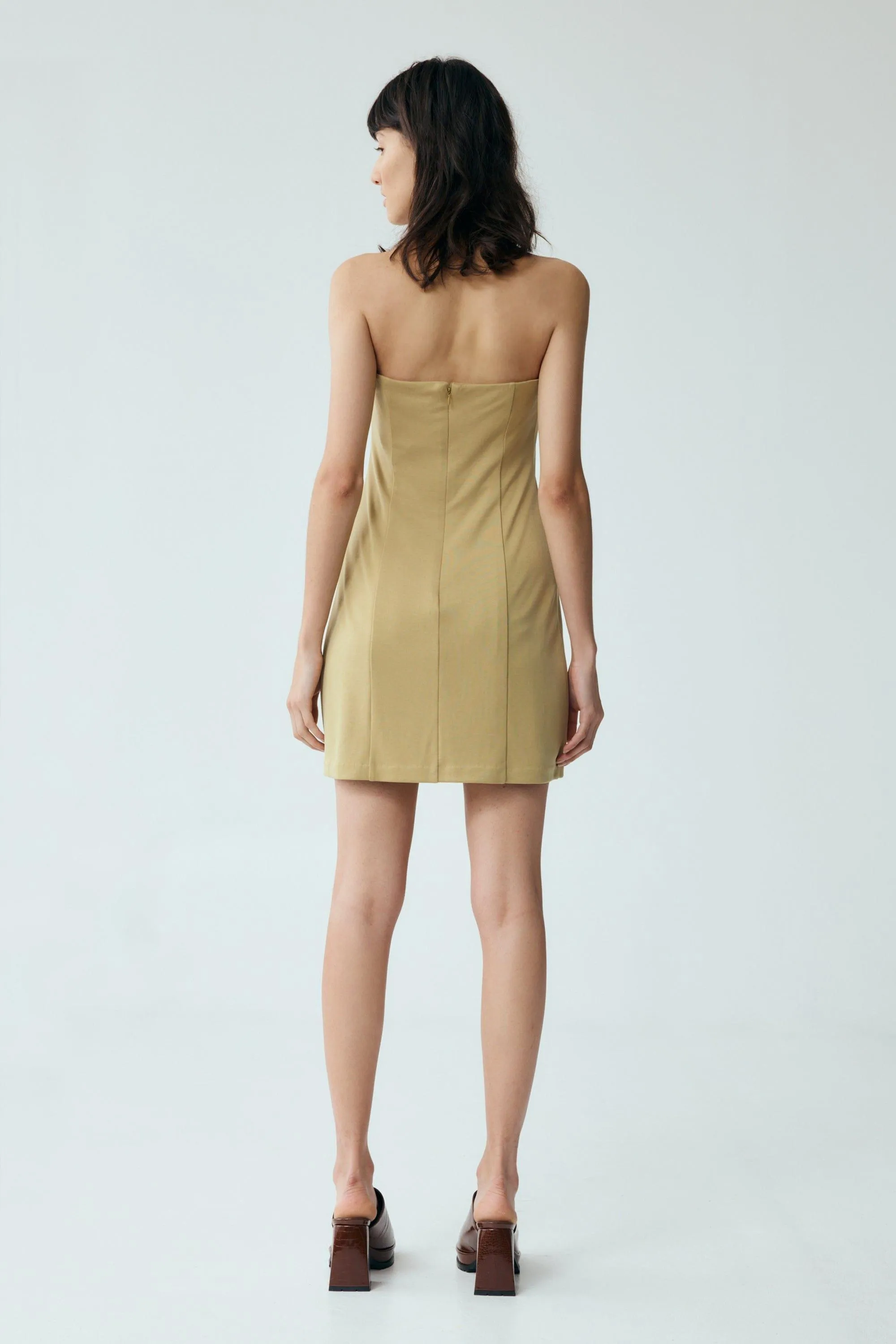 FORM STRAPLESS MINI DRESS | KHAKI
