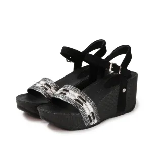 Formentera Glitter Wedge Sandals (Nero)