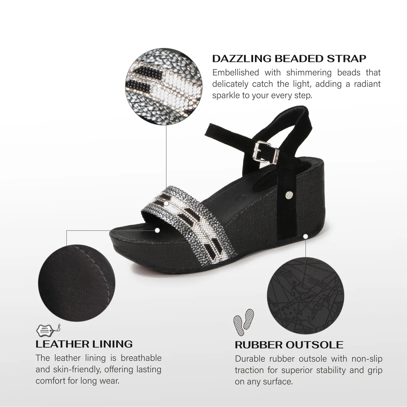 Formentera Glitter Wedge Sandals (Nero)