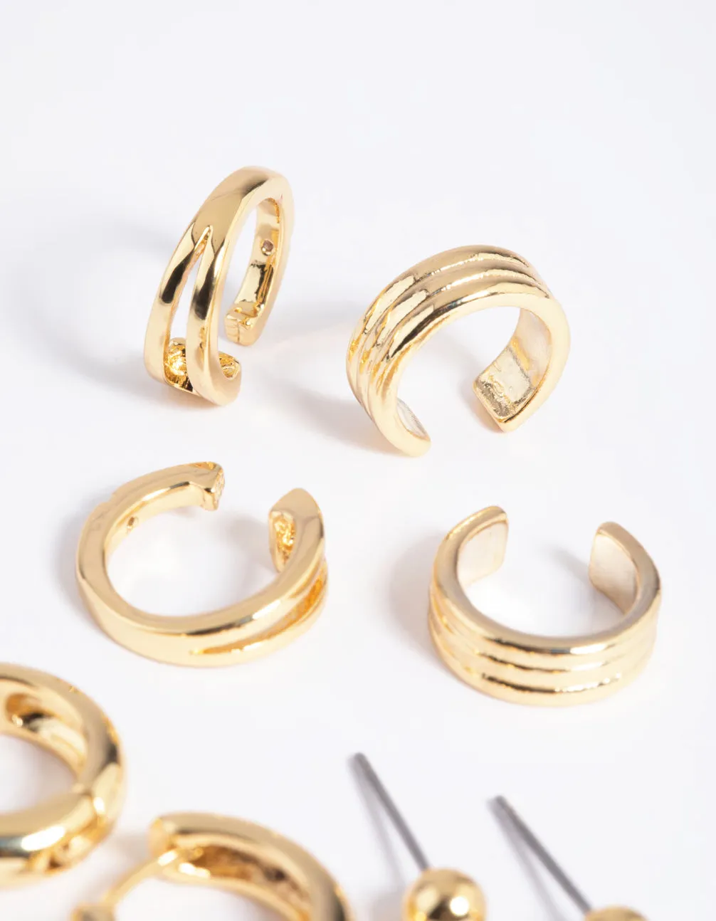 Gold Plated Basic Huggie & Cuff Earrings 8-Pack