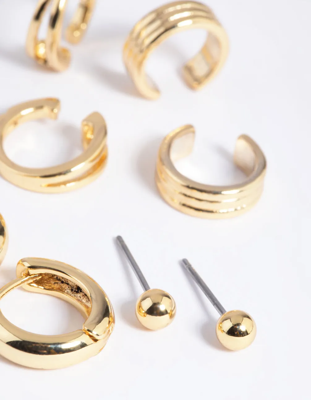Gold Plated Basic Huggie & Cuff Earrings 8-Pack