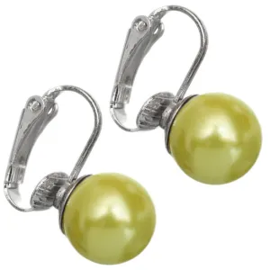 Green Round Faux Pearl Clip-On Earrings